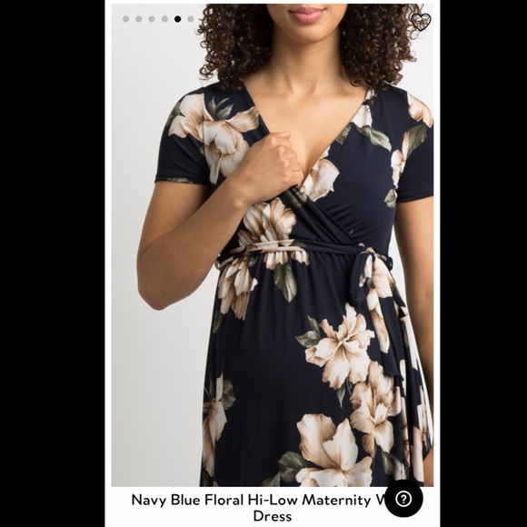 Navy Blue Floral Hi-Low Wrap Dress - Picture 7 of 8